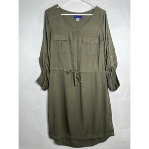 Simply Styled‎ Made by Sears Olive Drawstring Waist Tab Sleeves Casual Dress Med